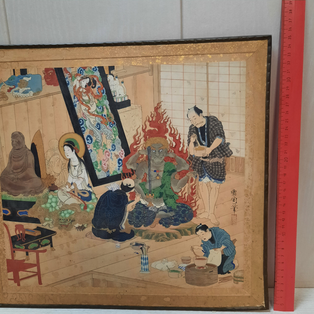 Картина художника Тоёхара Кунитика, ткань, раскрашенная вручную. Полотно 30х33.. Картинка 19